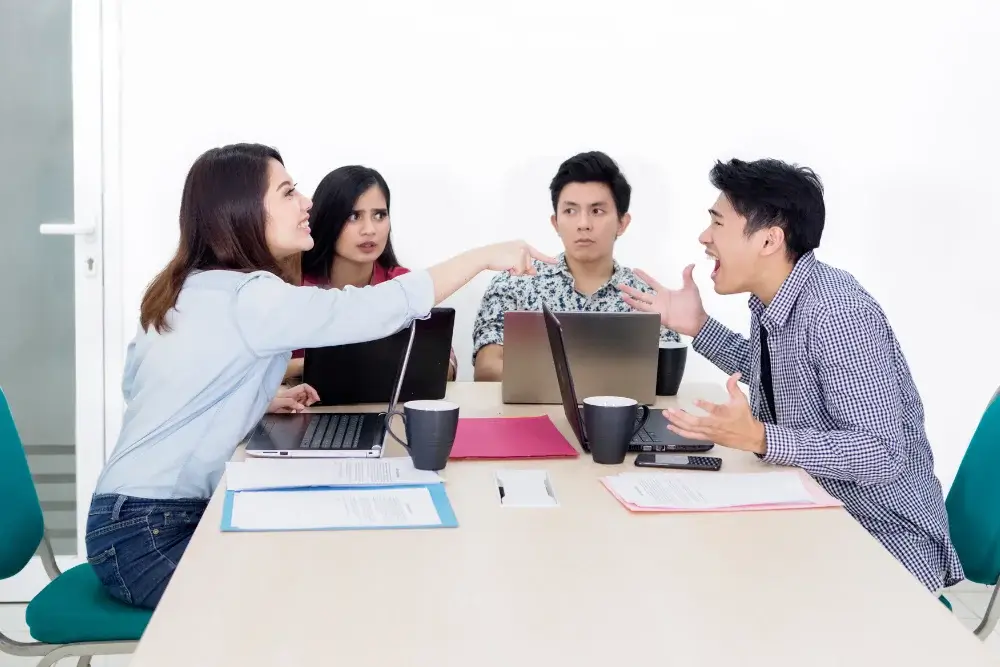 Workmates having an argument